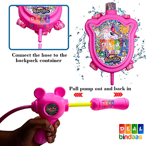DealBindaas Aqua Blast Holi Backpack Water Pichkari Tank - Adjustable Straps, Unicorn Theme, 600 ml
