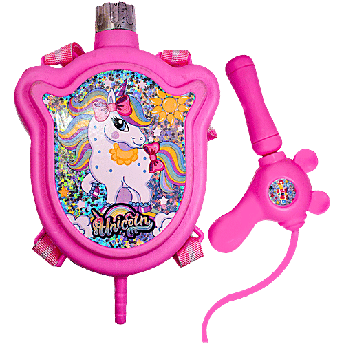 DealBindaas Aqua Blast Holi Backpack Water Pichkari Tank - Adjustable Straps, Unicorn Theme, 600 ml