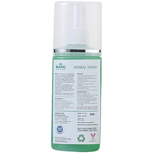 Basil Spearmint Mouth Freshening Spray - For Dogs, 130 ml  