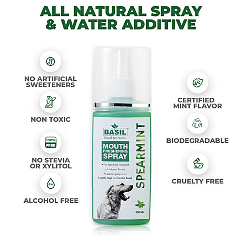 Basil Spearmint Mouth Freshening Spray - For Dogs, 130 ml  