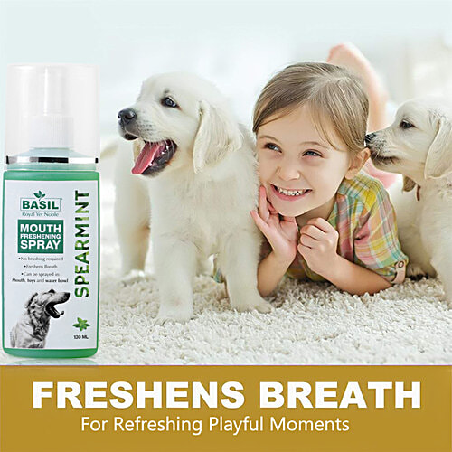 Basil Spearmint Mouth Freshening Spray - For Dogs, 130 ml  