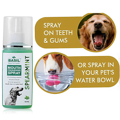 Basil Spearmint Mouth Freshening Spray - For Dogs, 130 ml  