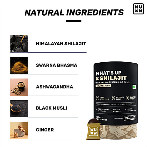 Whats Up Wellness X Shilajit Imli Flavour Gold Dust Gummies, 30 pcs Power & Strength, Immunity & Stamina