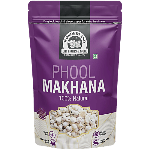 Wonderland Foods Phool Makhana Fox Nuts - Natural, 100 g Gluten Free, Rich in Calcium, Low-Calorie Snack, Loaded with Protein