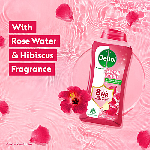 Dettol Floral Fresh Shower Gel - With Rose Water & Hibiscus Fragrance, 250 ml  Up to 8 Hour Long Lasting Fragrance