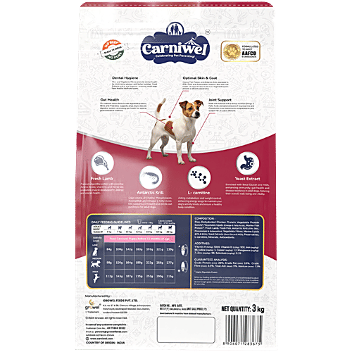 Carniwel Fresh Lamb Adult Dry Dog Food - Small Breed, 3 kg  Weight Management, Digestive Support, Skin & Coat