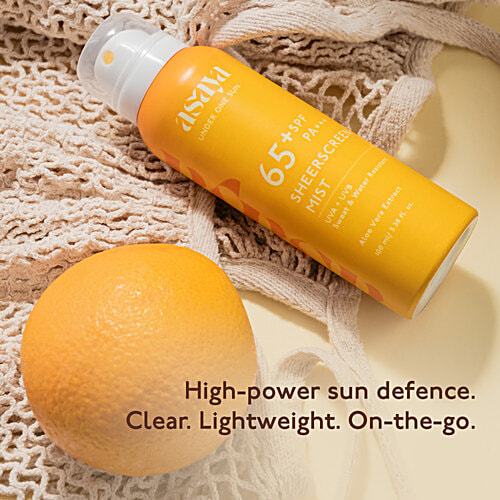 Asaya SPF 65+ PA+++ Sheerscreen Mist Spray - With Aloe Vera Extract, 100 ml  UVA + UVB Protection, Sweat & Water Resistant
