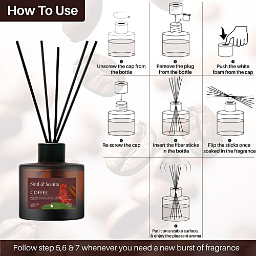 Soul & Scents Coffee Refillable Reed Diffuser, 120 ml Sustainable Scents
