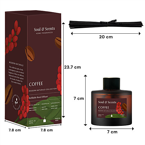 Soul & Scents Coffee Refillable Reed Diffuser, 120 ml Sustainable Scents