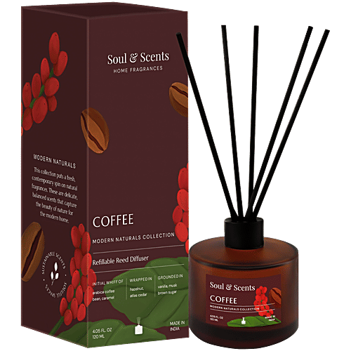 Soul & Scents Coffee Refillable Reed Diffuser, 120 ml Sustainable Scents