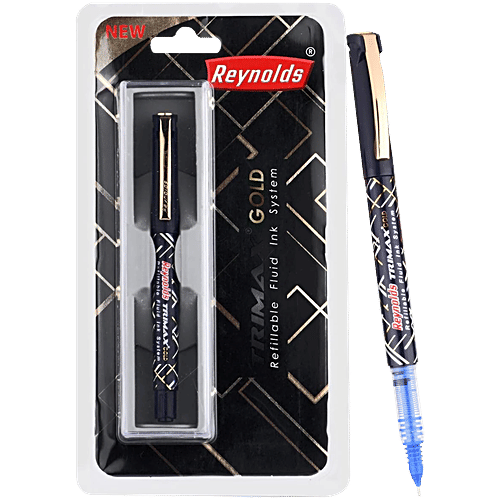 Reynolds Trimax Gold Roller Ball Pen Set - Blue, 1 pc  Premium Pen, Refillable Fluid Ink System, Waterproof Ink, Advanced Fluid Ink Technology, Max Write Length, Max Precision & Max Smoothness