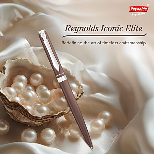 Reynolds Iconic Metal Elite Brown Colour 0.7 mm Ball Pen - Blue Ink, 1 pc  Premium Metal Pen With Twist Mechanism,
