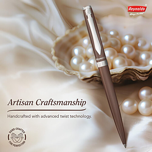 Reynolds Iconic Metal Elite Brown Colour 0.7 mm Ball Pen - Blue Ink, 1 pc  Premium Metal Pen With Twist Mechanism,