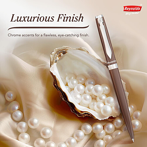 Reynolds Iconic Metal Elite Brown Colour 0.7 mm Ball Pen - Blue Ink, 1 pc  Premium Metal Pen With Twist Mechanism,