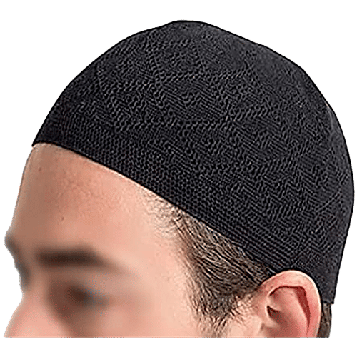 Pearlfiesta Muslim Prayer Cotton Cap - For Men, Black, 1 pc Islamic Prayer Caps for Muslims