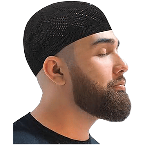 Pearlfiesta Muslim Prayer Cotton Cap - For Men, Black, 1 pc Islamic Prayer Caps for Muslims