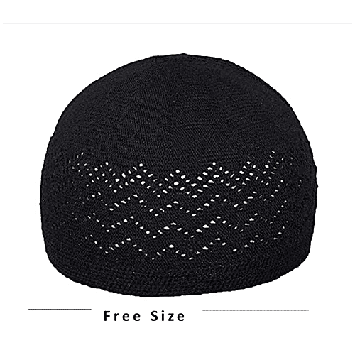 Pearlfiesta Muslim Prayer Cotton Cap - For Men, Black, 1 pc Islamic Prayer Caps for Muslims