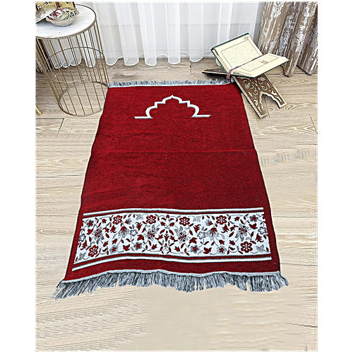 Pearlfiesta Velvet Islamic Jainamaz/Prayer Mat - Maroon, 1 pc  