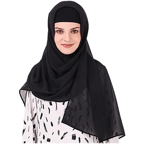 Pearlfiesta Islamic Bubble Chiffon Hijab/Scarf - For Women, Black, 1 pc