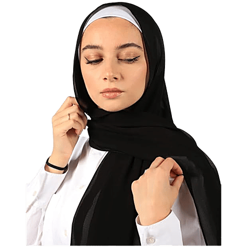 Pearlfiesta Islamic Bubble Chiffon Hijab/Scarf - For Women, Black, 1 pc