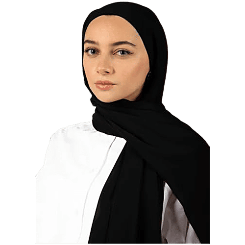 Pearlfiesta Islamic Bubble Chiffon Hijab/Scarf - For Women, Black, 1 pc