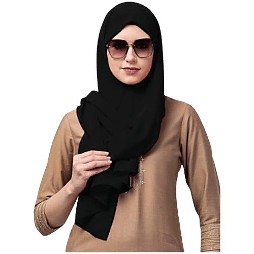 Pearlfiesta Islamic Bubble Chiffon Hijab/Scarf - For Women, Black, 1 pc