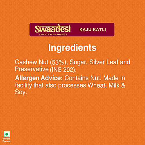 Unibic Swaadesi Shahi Kaju Katli, 180 g  With 3 Full Cashews in Every Bite