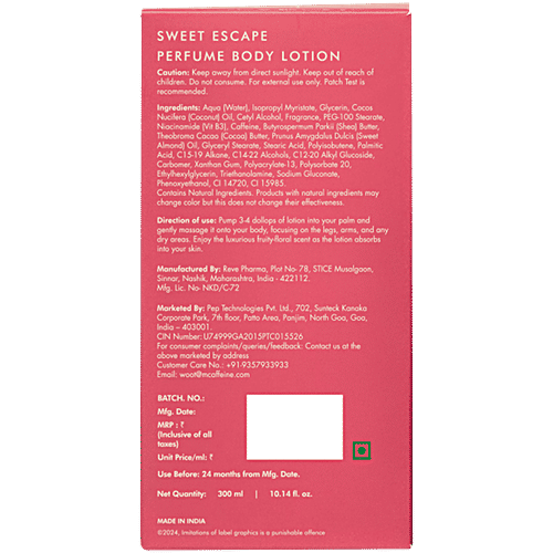 mCaffeine Sweet Escape Perfume Body Lotion - Fruity-Floral Fragrance, 300 ml  