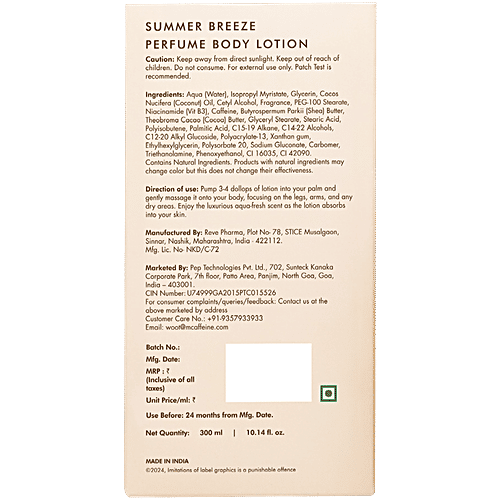 mCaffeine Summer Breeze Perfume Body Lotion - Fresh Aquatic Fragrance, 300 ml  