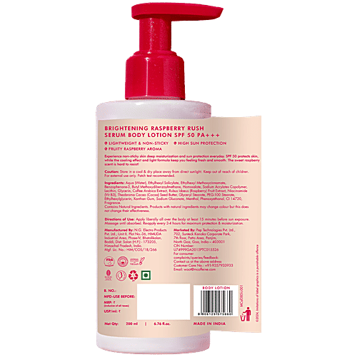 mCaffeine Brightening Raspberry Rush Serum Body Lotion - SPF 50 PA+++, 200 ml  
