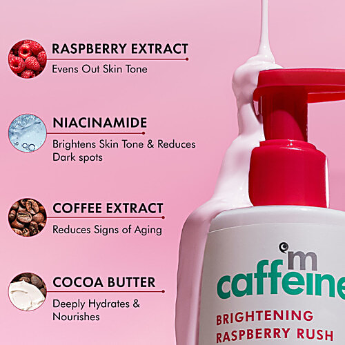 mCaffeine Brightening Raspberry Rush Serum Body Lotion - SPF 50 PA+++, 200 ml  
