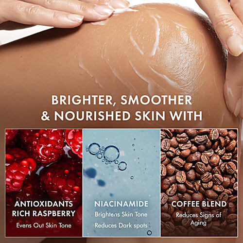 mCaffeine Brightening Raspberry Rush Serum Body Lotion - SPF 50 PA+++, 200 ml  