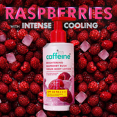 mCaffeine Brightening Raspberry Rush Serum Body Lotion - SPF 50 PA+++, 200 ml  