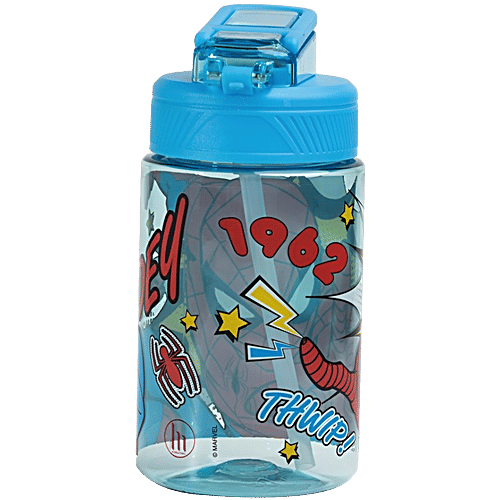 Marvel Spiderman Transparent Straw Sipper Water Bottle, 400 ml  