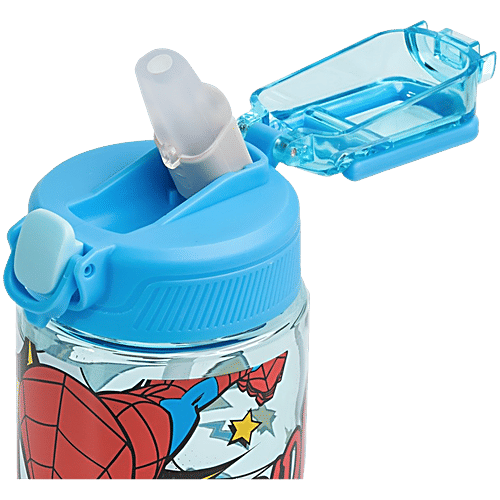 Marvel Spiderman Transparent Straw Sipper Water Bottle, 400 ml  