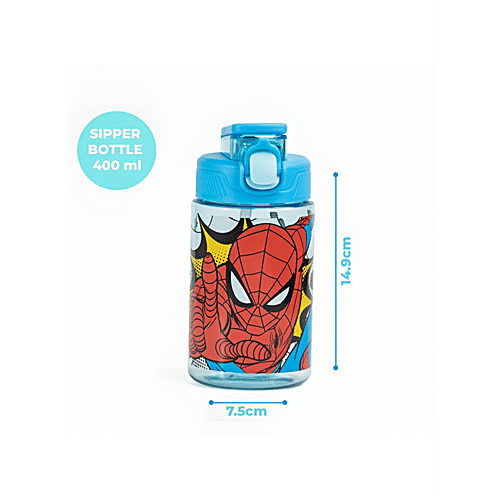 Marvel Spiderman Transparent Straw Sipper Water Bottle, 400 ml  