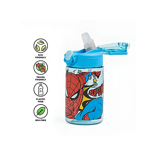 Marvel Spiderman Transparent Straw Sipper Water Bottle, 400 ml  