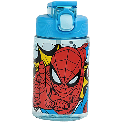 Marvel Spiderman Transparent Straw Sipper Water Bottle, 400 ml  