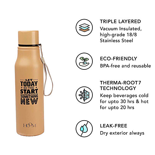 Hoom Stainless Steel Single Wall Water Bottle - Beige, 750 ml  