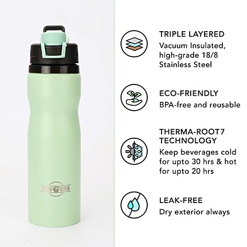 Hoom 304 Grade Stainless Steel Flip-Top Cap Water Bottle - Green, 710 ml  