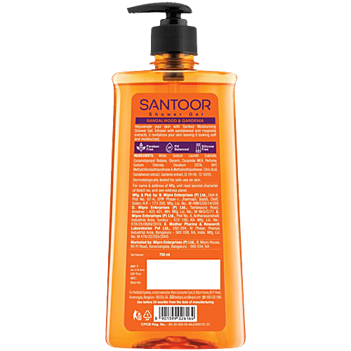 Santoor Sandalwood & Gardenia Shower Gel, 750 ml  For Moisturised Skin