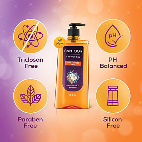 Santoor Sandalwood & Gardenia Shower Gel, 750 ml  For Moisturised Skin