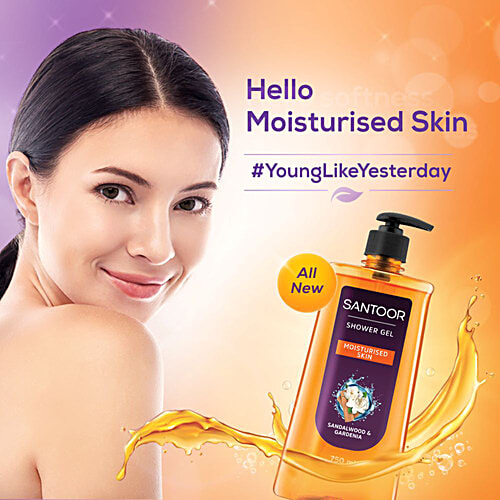 Santoor Sandalwood & Gardenia Shower Gel, 750 ml  For Moisturised Skin