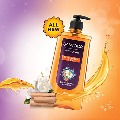 Santoor Sandalwood & Gardenia Shower Gel, 750 ml  For Moisturised Skin