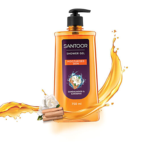 Santoor Sandalwood & Gardenia Shower Gel, 750 ml  For Moisturised Skin