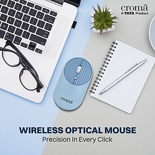 Croma Croma 2.4 GHz Wireless Optical Mouse with Power Saving Feature (1600 DPI Adjustable, Ambidextrous Design, Blue), 1 Unit  