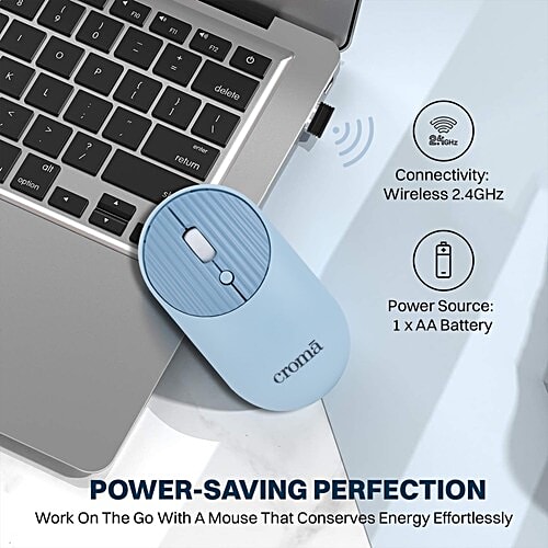 Croma Croma 2.4 GHz Wireless Optical Mouse with Power Saving Feature (1600 DPI Adjustable, Ambidextrous Design, Blue), 1 Unit  