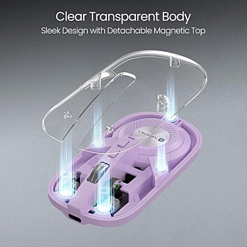 Portronics Toad 8 Transparent Wireless Bluetooth Mouse - Multi-Device Pairing, Rechargeable Battery, Purple, 1 Unit Dual Mode Wireless Connectivity, Noise-Free Clicking, Show/Hide Desktop, Adjust Sensitivity