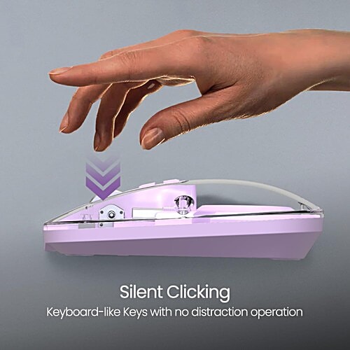 Portronics Toad 8 Transparent Wireless Bluetooth Mouse - Multi-Device Pairing, Rechargeable Battery, Purple, 1 Unit Dual Mode Wireless Connectivity, Noise-Free Clicking, Show/Hide Desktop, Adjust Sensitivity