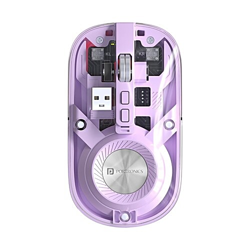 Portronics Toad 8 Transparent Wireless Bluetooth Mouse - Multi-Device Pairing, Rechargeable Battery, Purple, 1 Unit Dual Mode Wireless Connectivity, Noise-Free Clicking, Show/Hide Desktop, Adjust Sensitivity